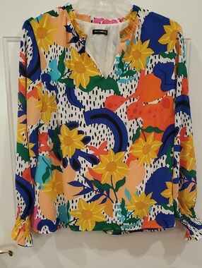 Mascomoda  Colorful Floral Print V-Neck Blouse - XXL